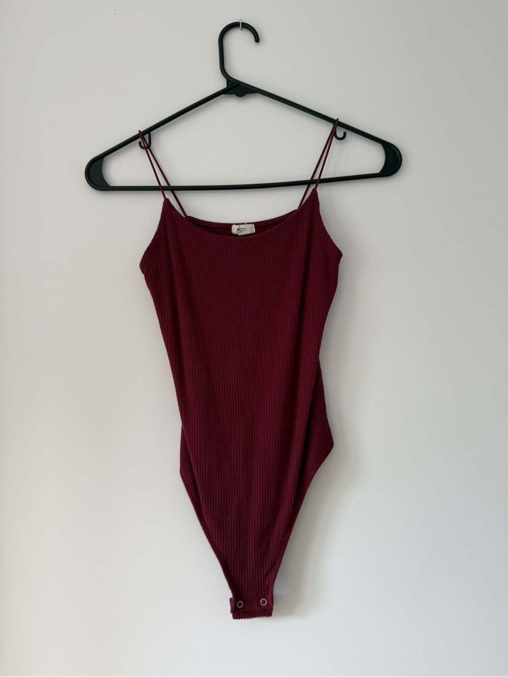 Garage Ribbed Burgundy Spaghetti-Strap Bodysuit